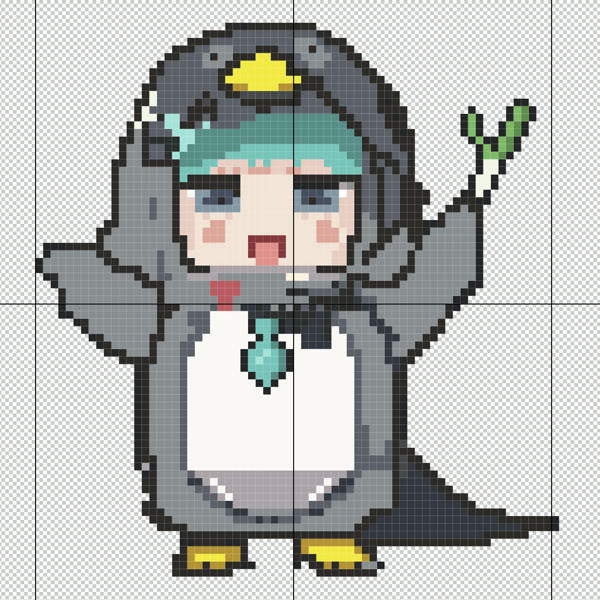 加上 Miku 绿色头发、领带和葱的像素企鹅
